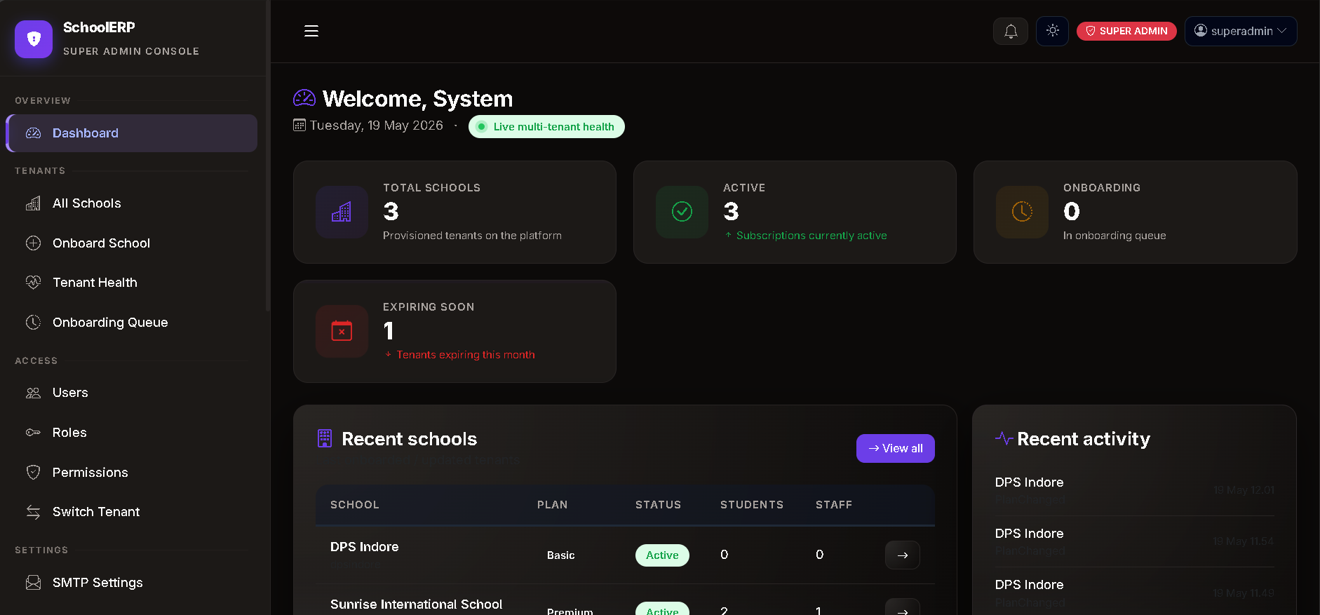 School ERP Dashboard